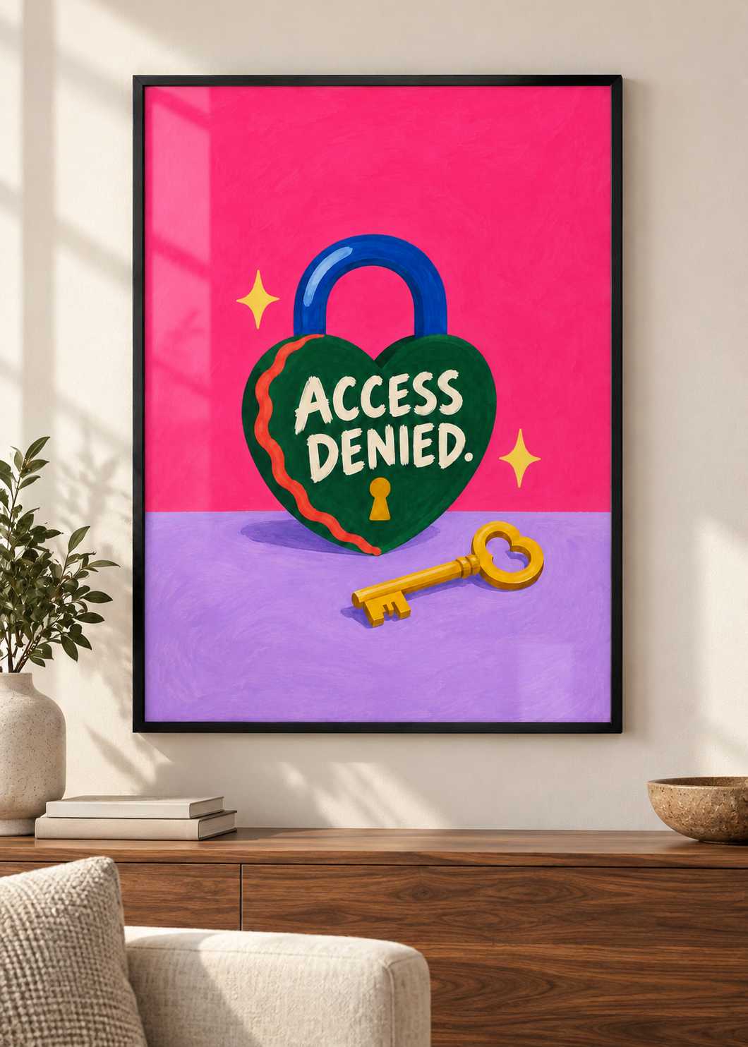 Access Denied – Poster im schwarzen Holzrahmen im Wohnraum