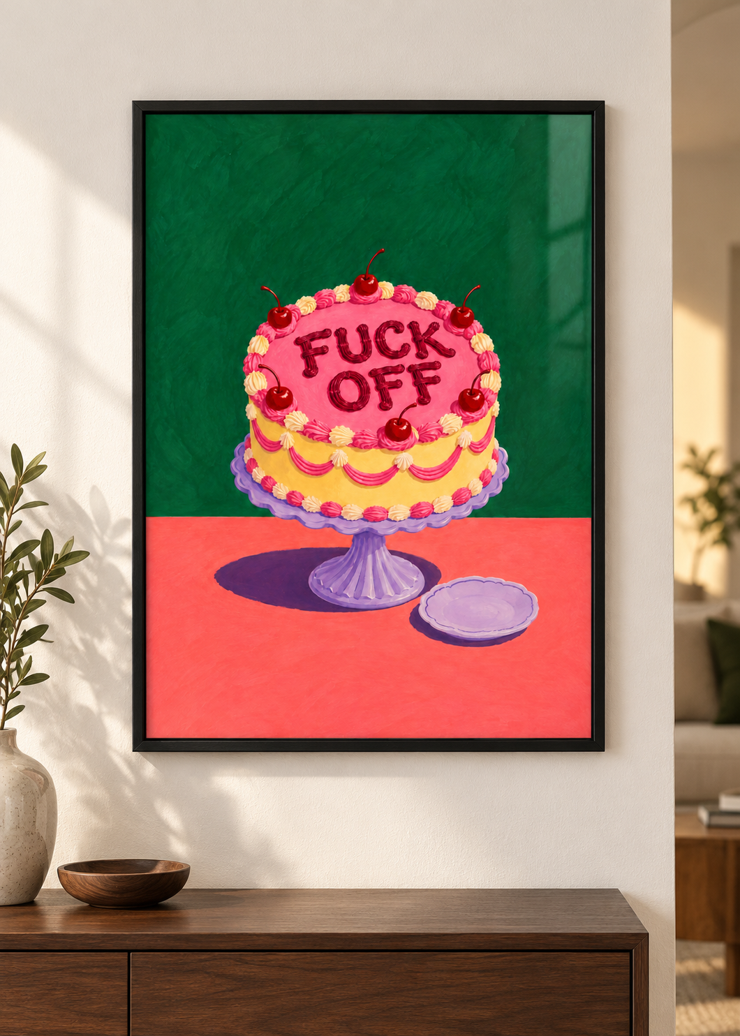 Fuck Off – Poster im schwarzen Holzrahmen