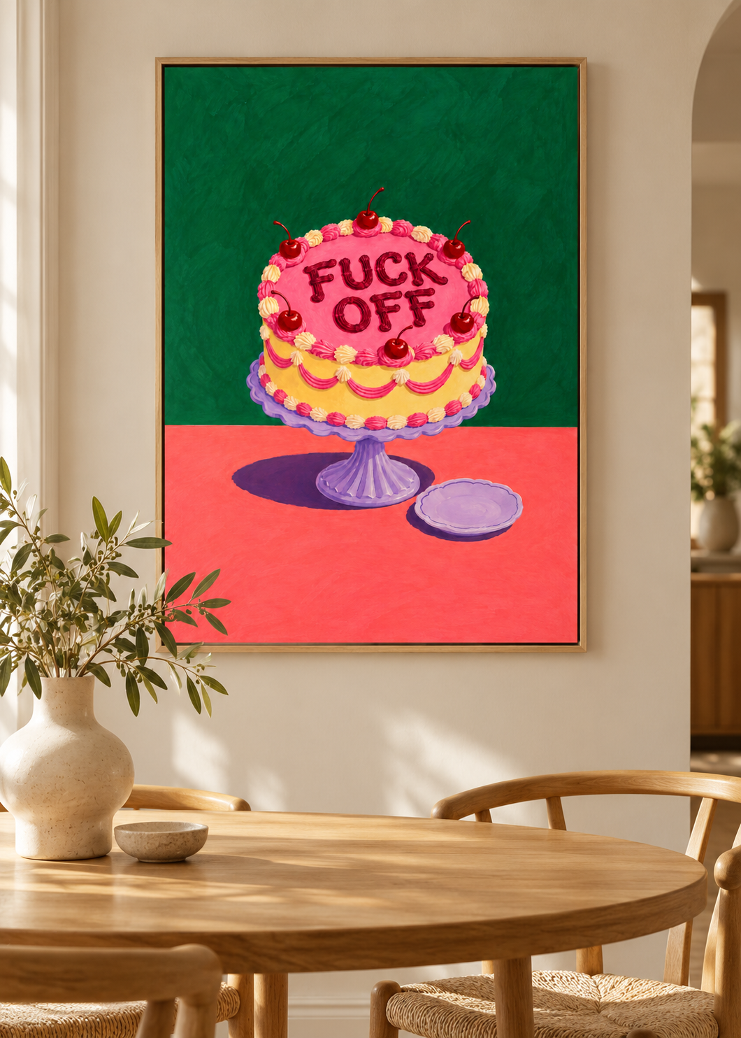 Fuck Off – Leinwand im hellen Eichenrahmen