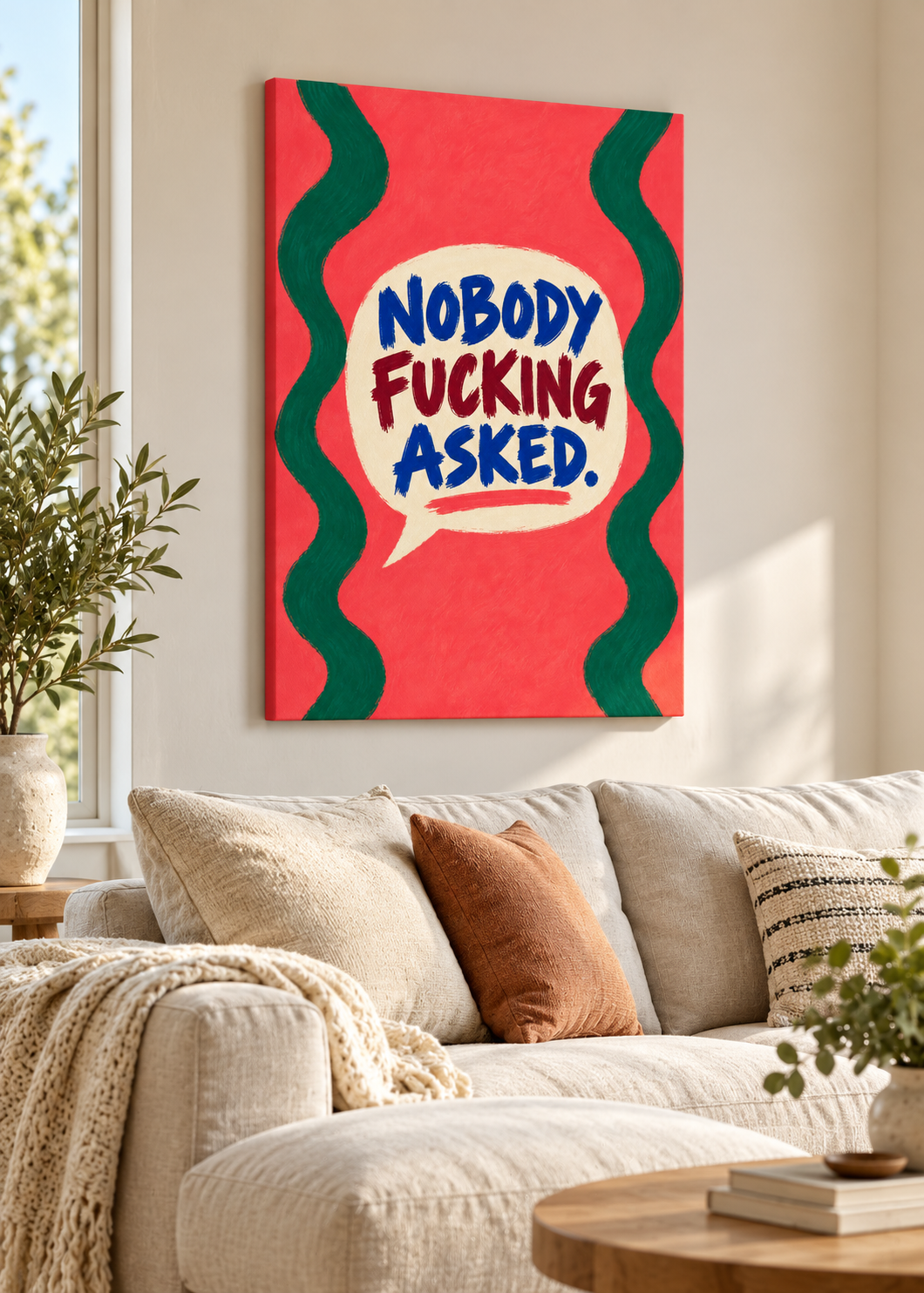 Nobody Fucking Asked – Leinwand Slim ohne Rahmen