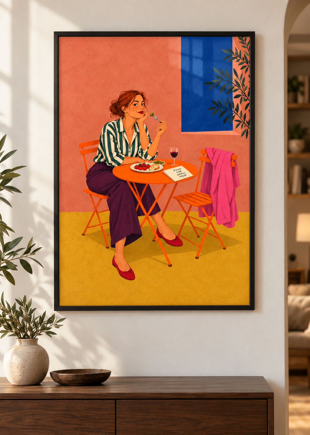 Fuck the Small Talk – Poster im schwarzen Holzrahmen