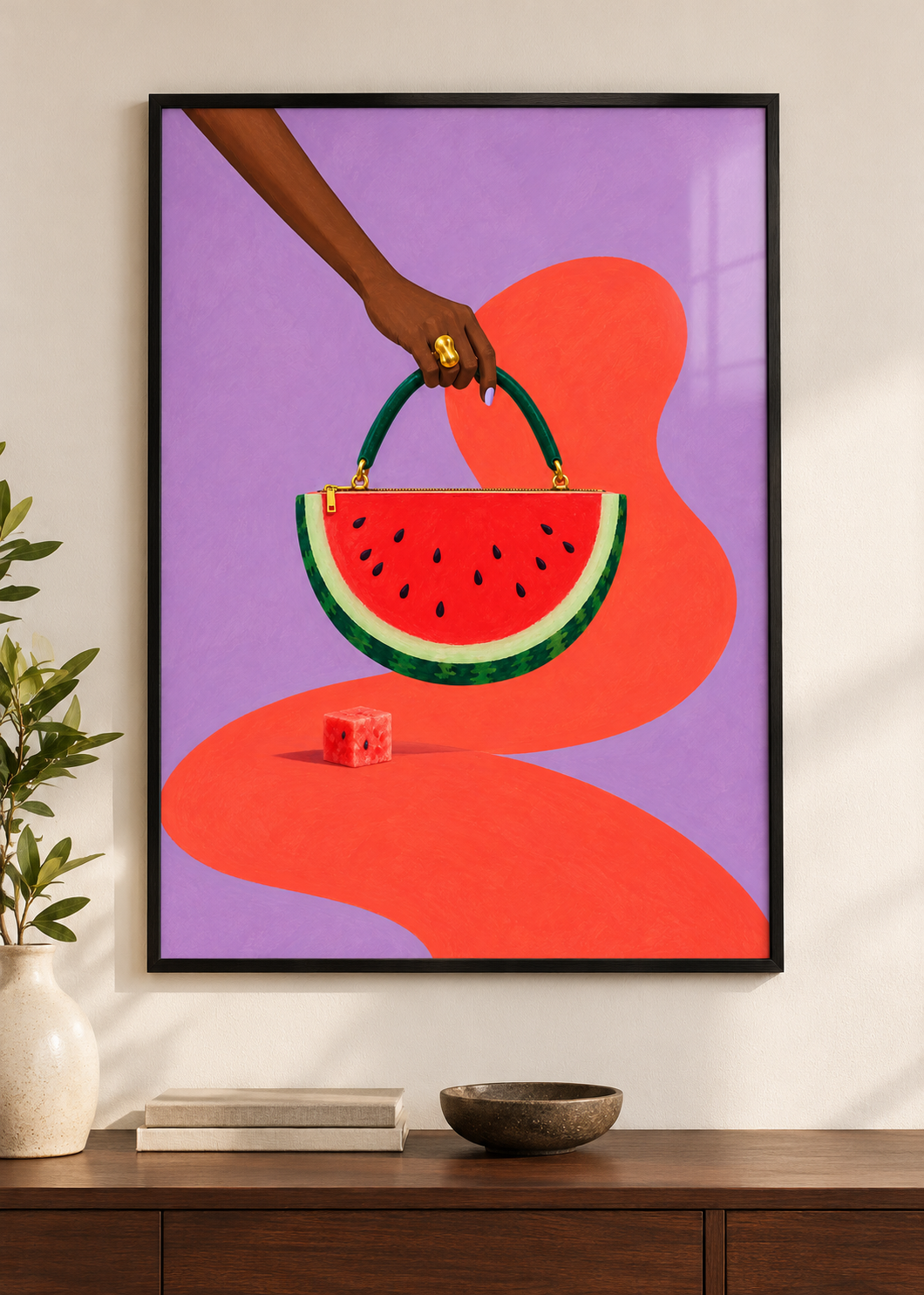 Watermelon Bag – Poster im schwarzen Holzrahmen