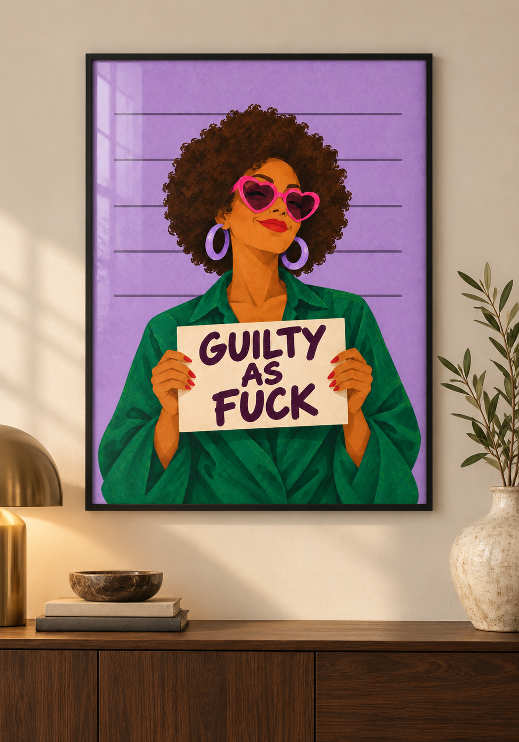 Guilty as Fuck – Poster im schwarzen Holzrahmen