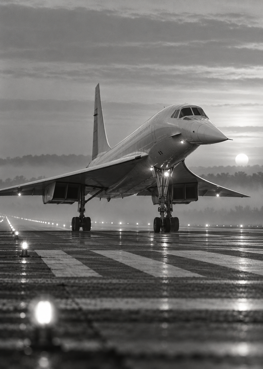 Concorde im Morgennebel – Schwarz-Weiß-Wandbild.