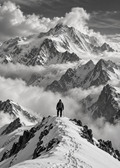 Allein unter den Alpengipfeln – Schwarz-Weiß-Wandbild.