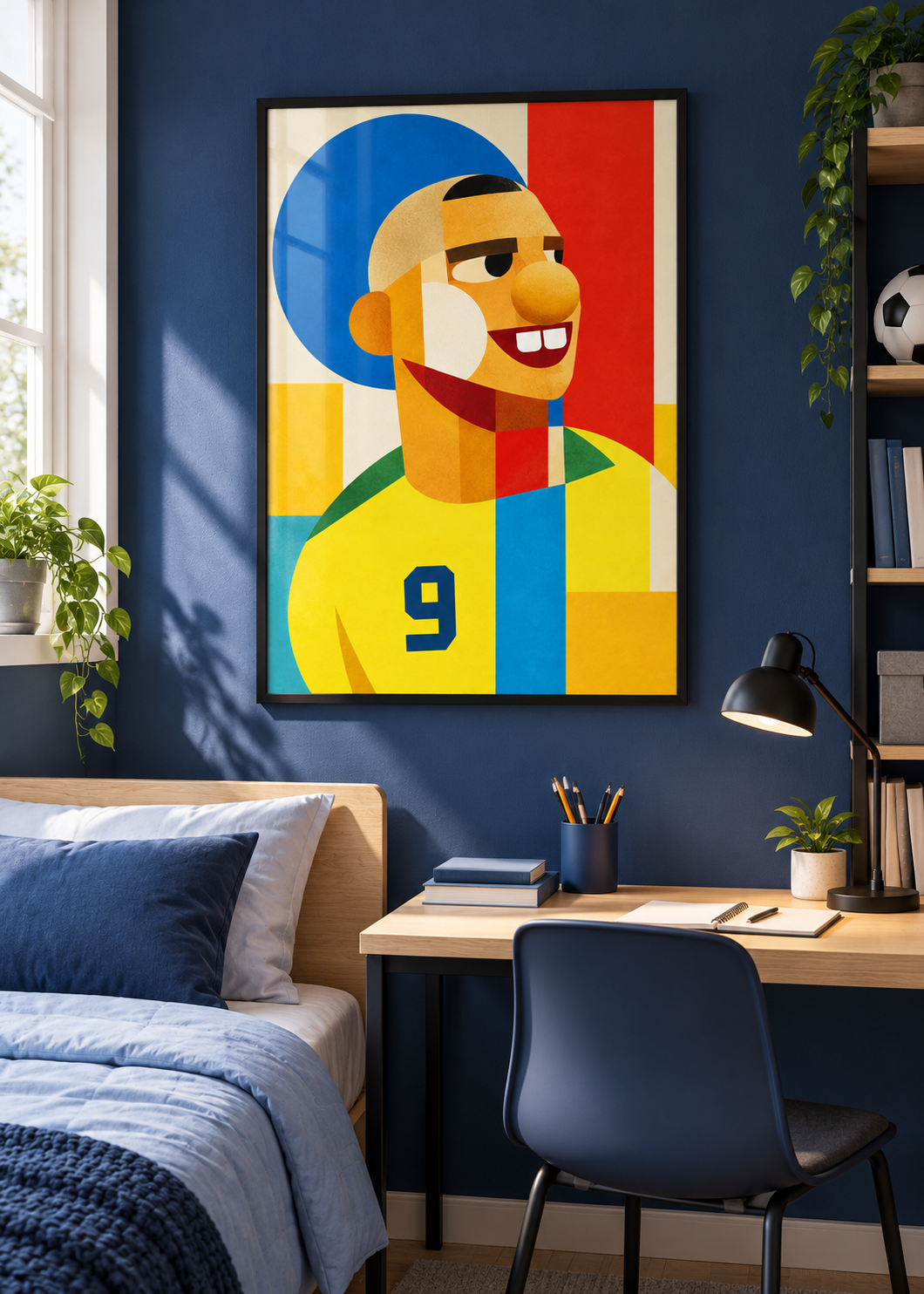 Ronaldo: Poster im schwarzen Rahmen mit Plexiglas-Optik im Jugendzimmer