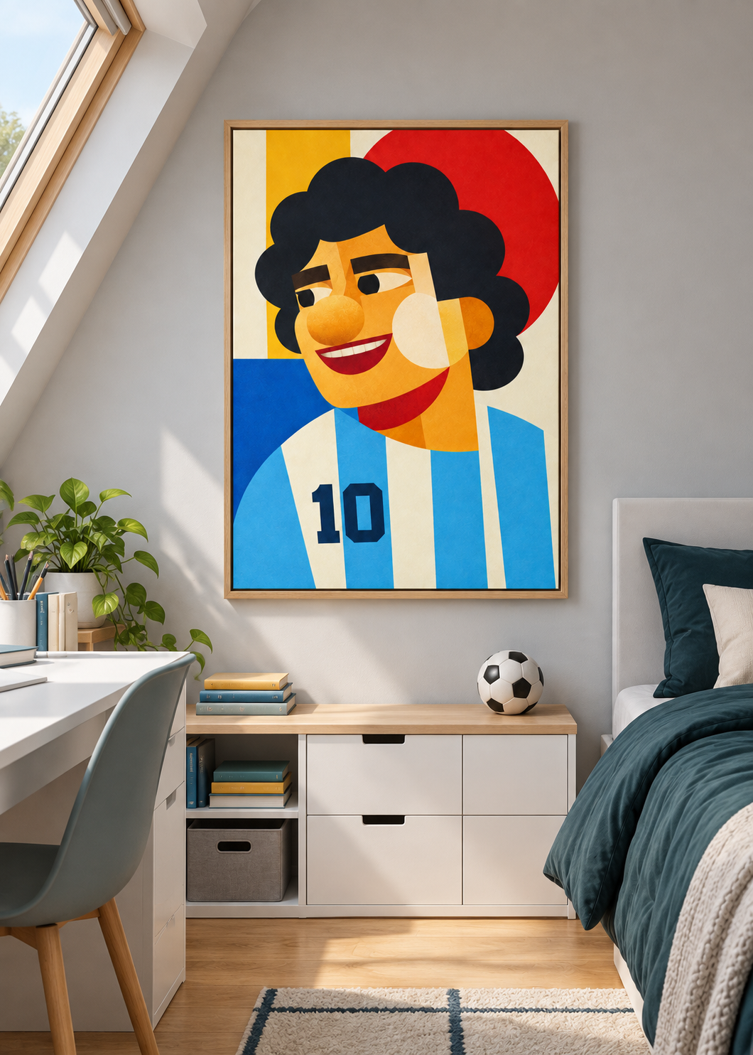 Maradona: Leinwand mit Naturholzrahmen im Kinder- oder Jugendzimmer