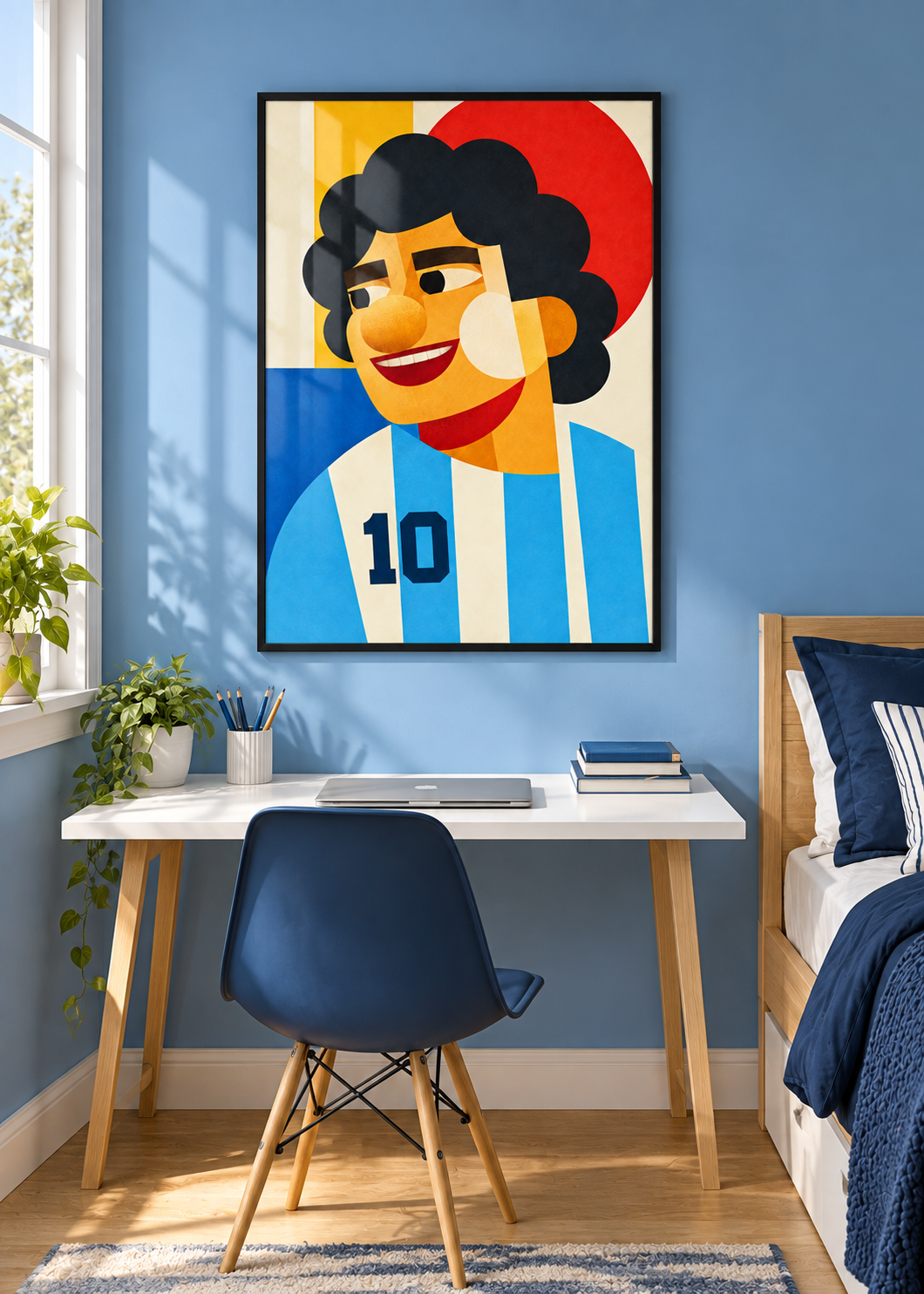 Maradona: Poster im schwarzen Rahmen mit Plexiglas-Optik im Jugendzimmer