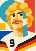 Rudi Völler: farbenfrohes geometrisches Fußballporträt