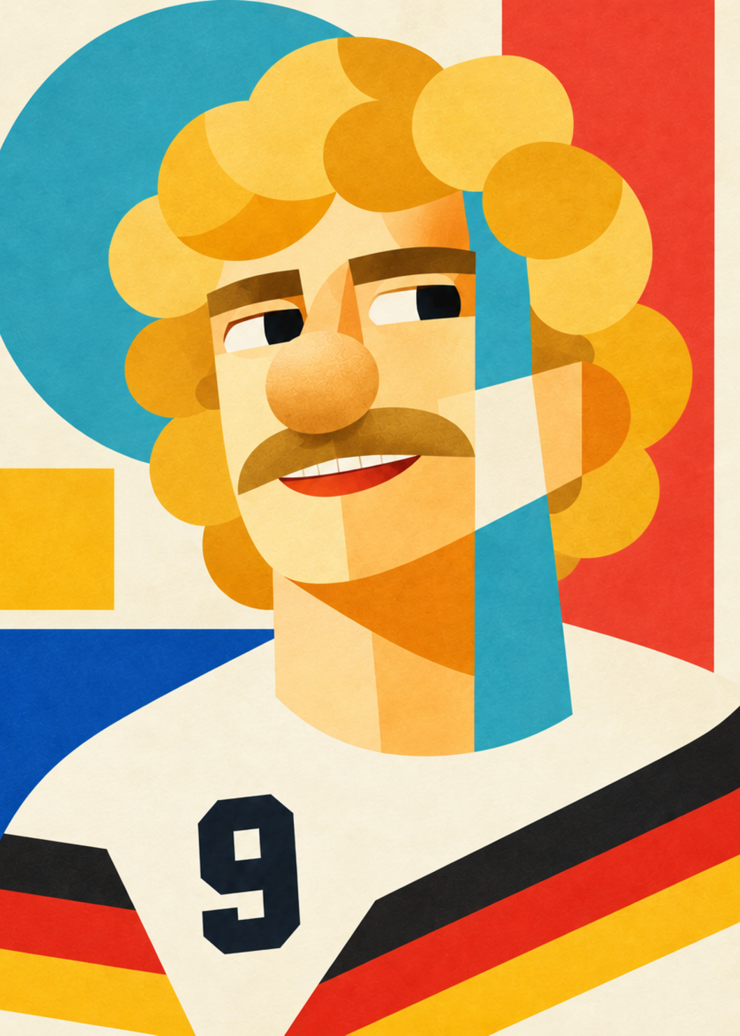 Rudi Völler: farbenfrohes geometrisches Fußballporträt