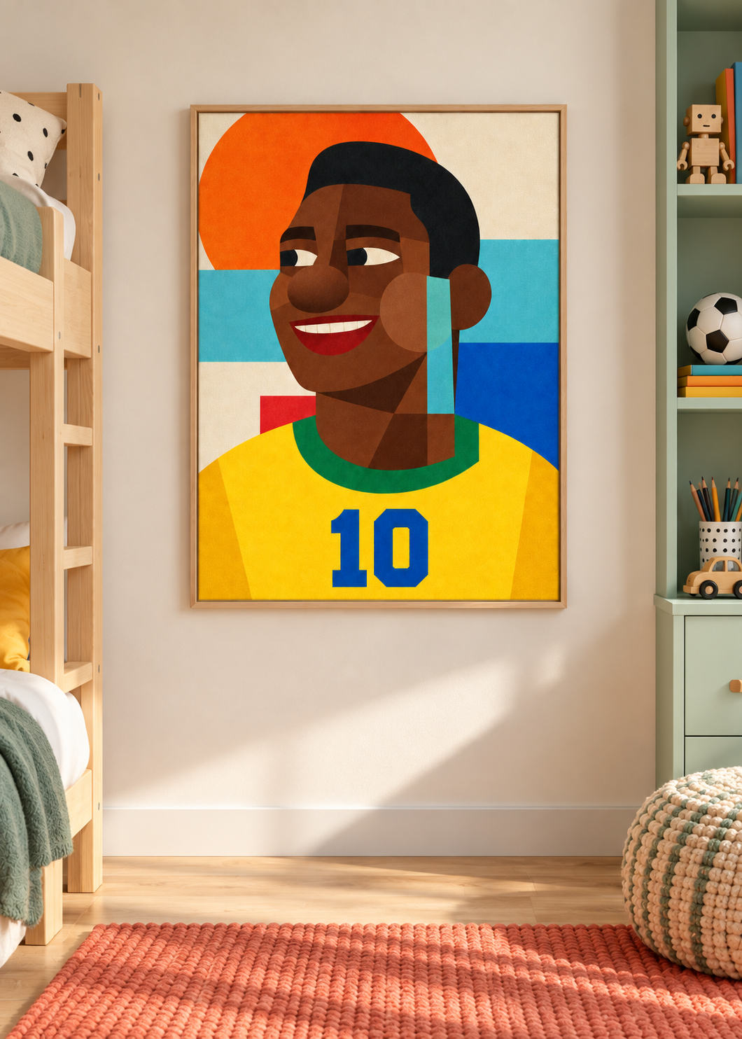 Pelé: Leinwand mit Naturholzrahmen im Kinder- oder Jugendzimmer