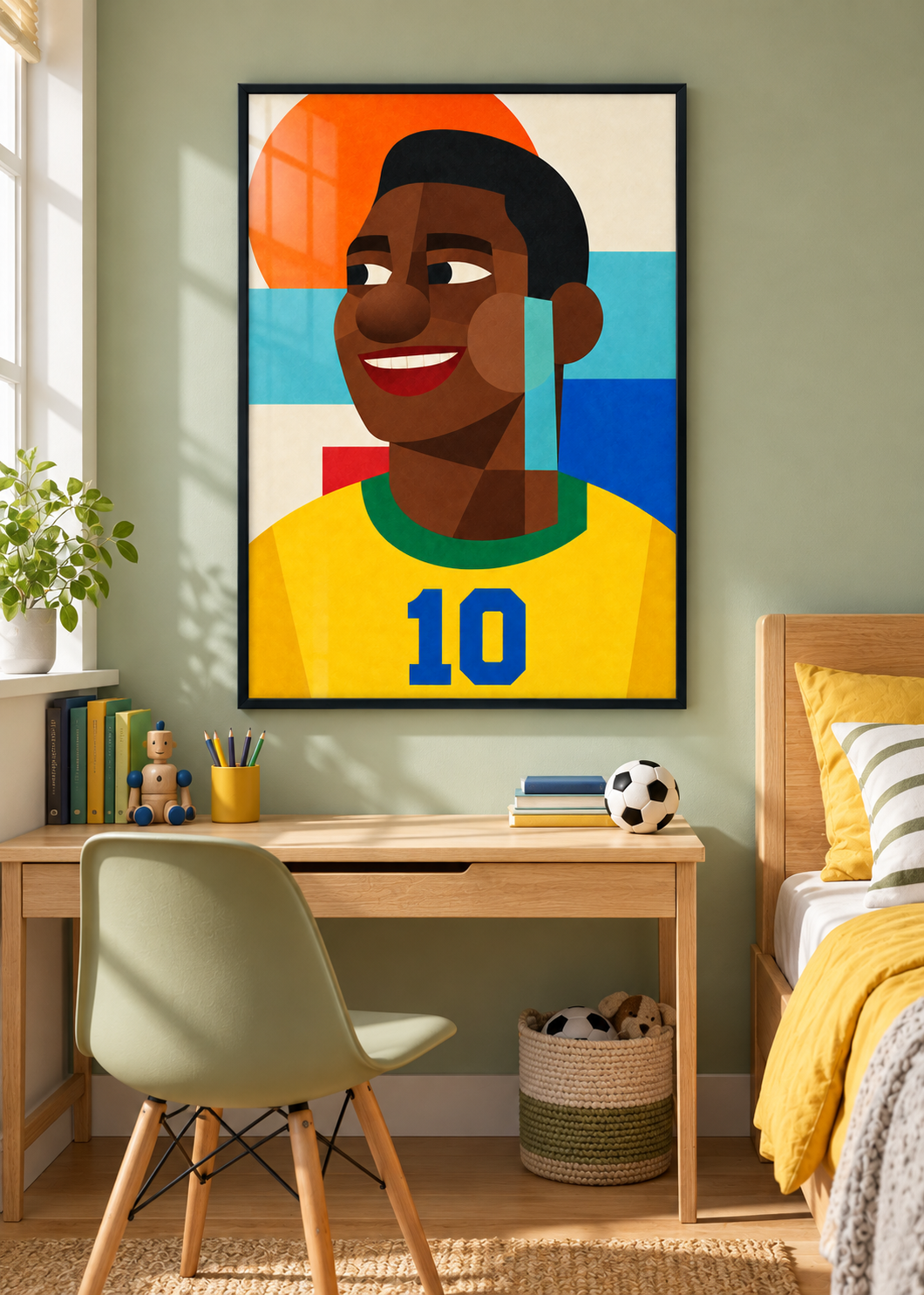 Pelé: Poster im schwarzen Rahmen mit Plexiglas-Optik im Jugendzimmer