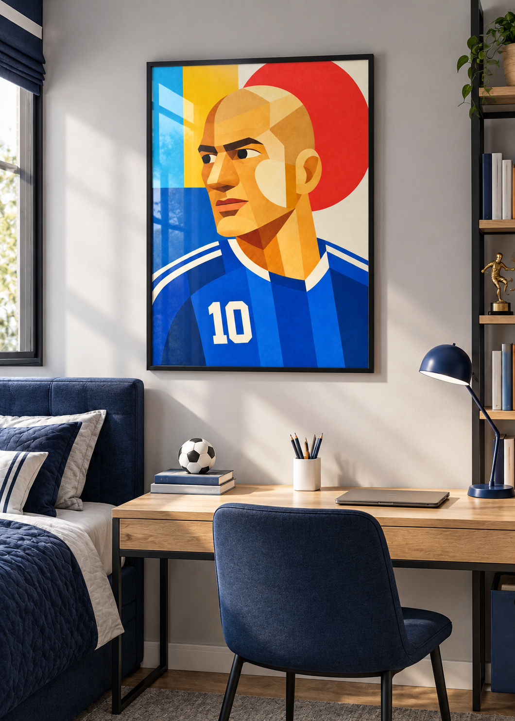 Zidane: Poster im schwarzen Rahmen mit Plexiglas-Optik im Jugendzimmer