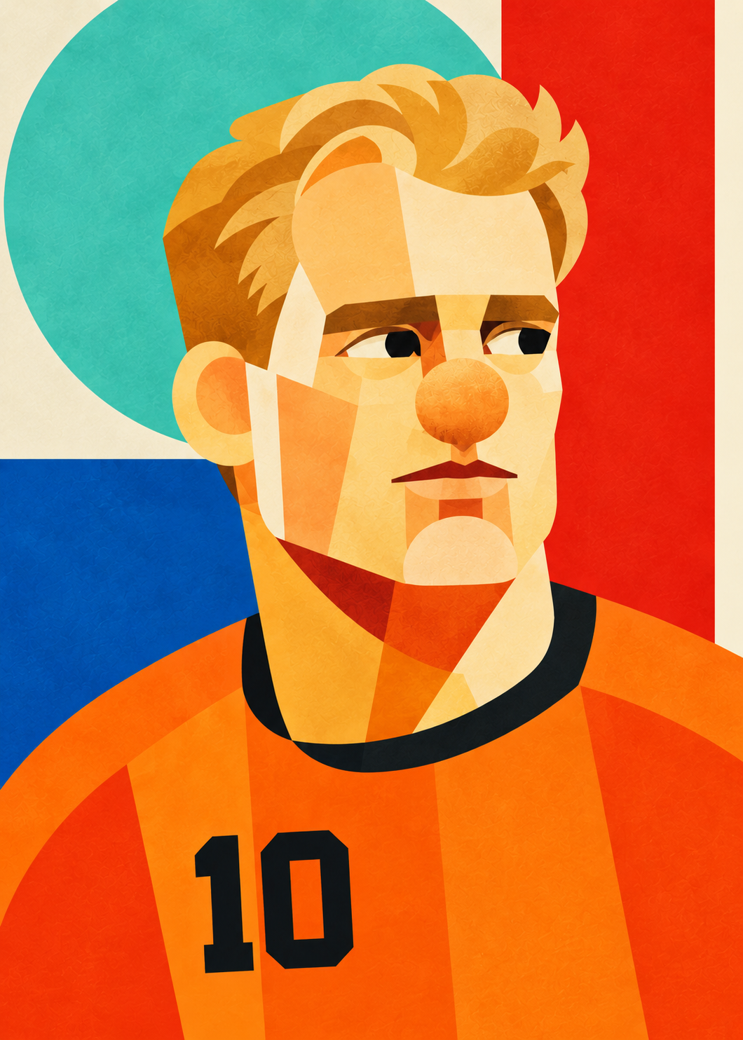 Dennis Bergkamp: farbenfrohes geometrisches Fußballporträt