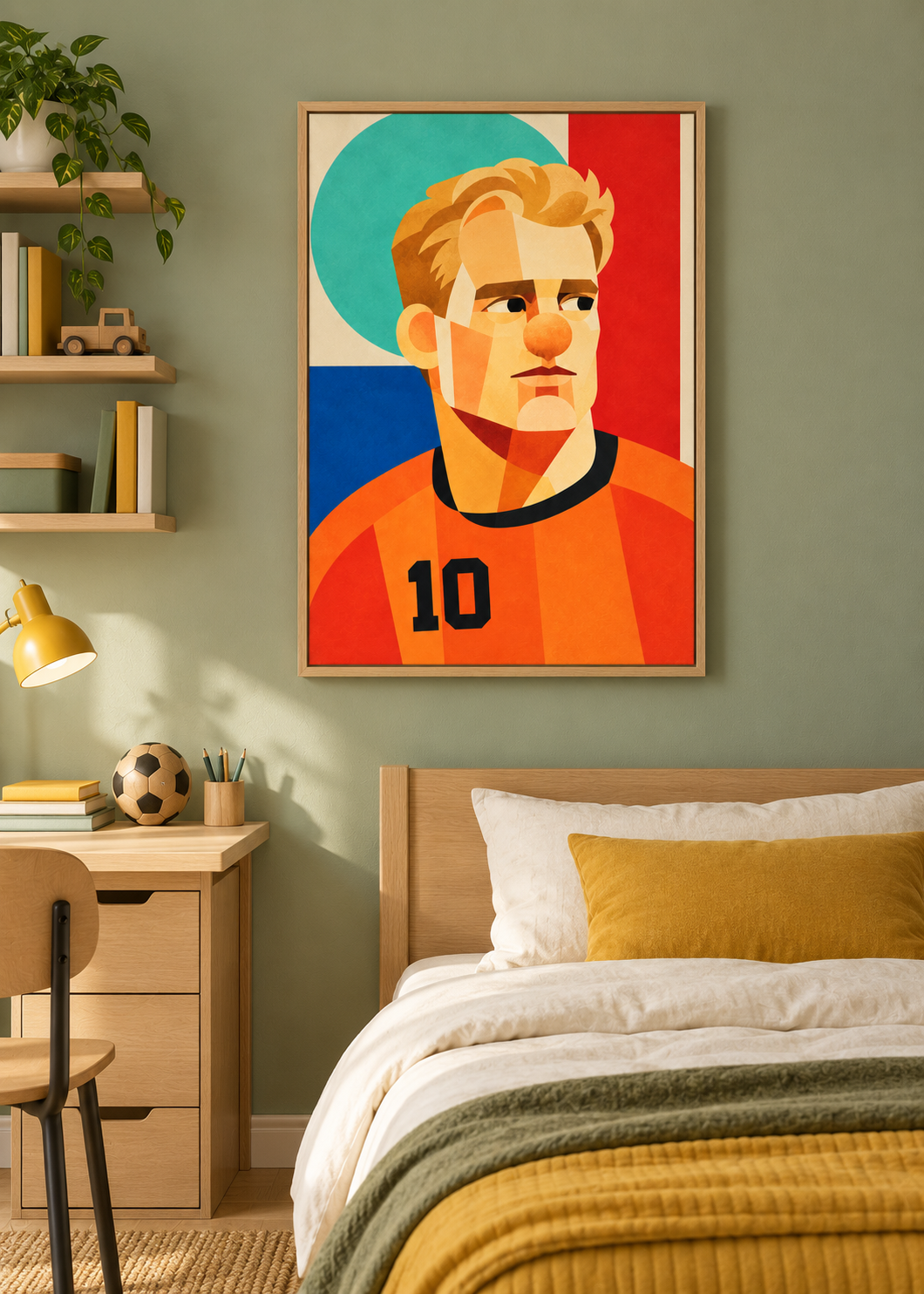 Dennis Bergkamp: Leinwand mit Naturholzrahmen im Kinder- oder Jugendzimmer