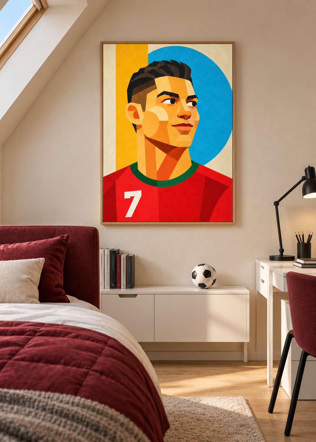 Cristiano Ronaldo: Leinwand mit Naturholzrahmen im Kinder- oder Jugendzimmer