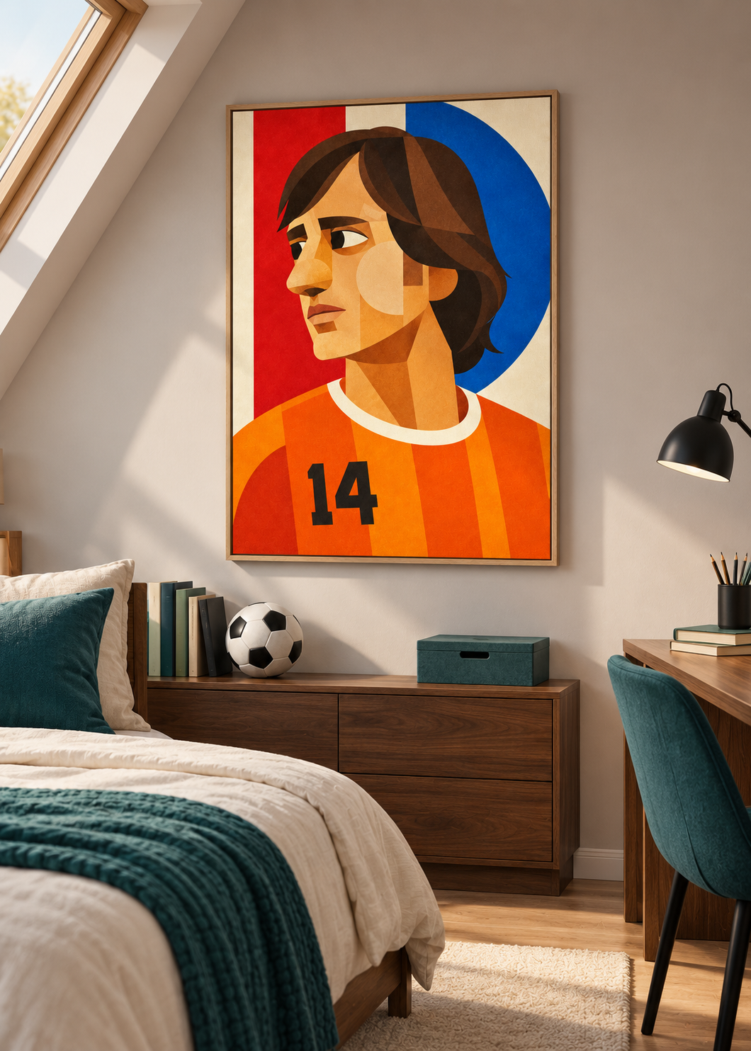 Johan Cruyff: Leinwand mit Naturholzrahmen im Kinder- oder Jugendzimmer