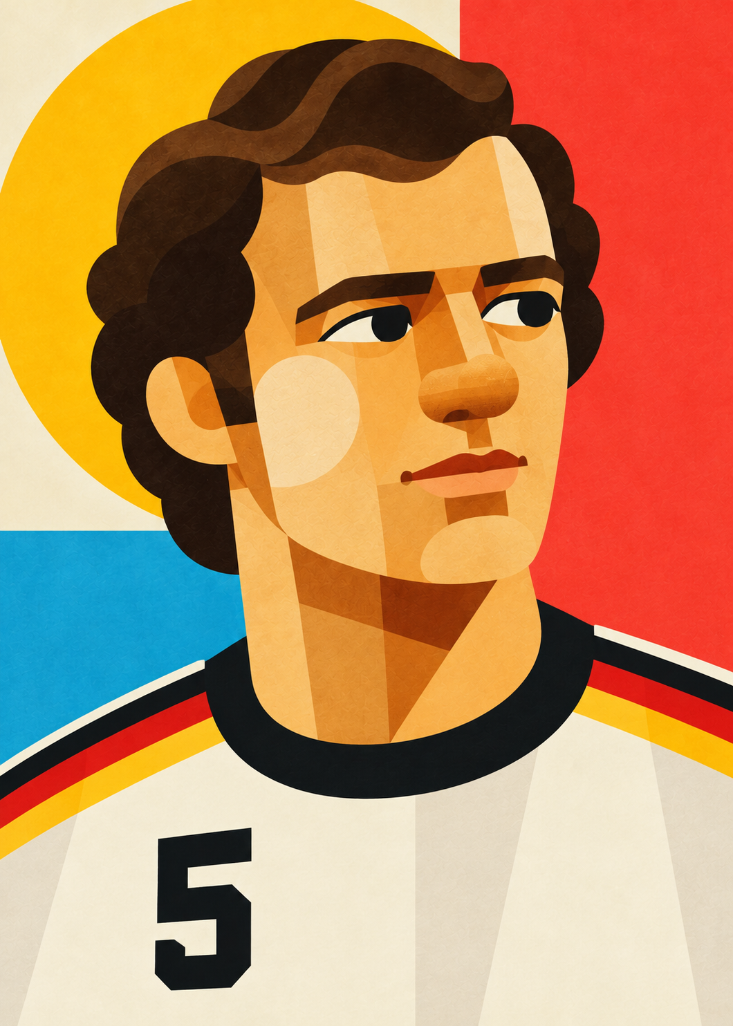 Franz Beckenbauer: farbenfrohes geometrisches Fußballporträt