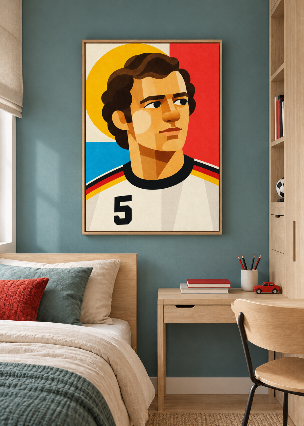 Franz Beckenbauer: Leinwand mit Naturholzrahmen im Kinder- oder Jugendzimmer
