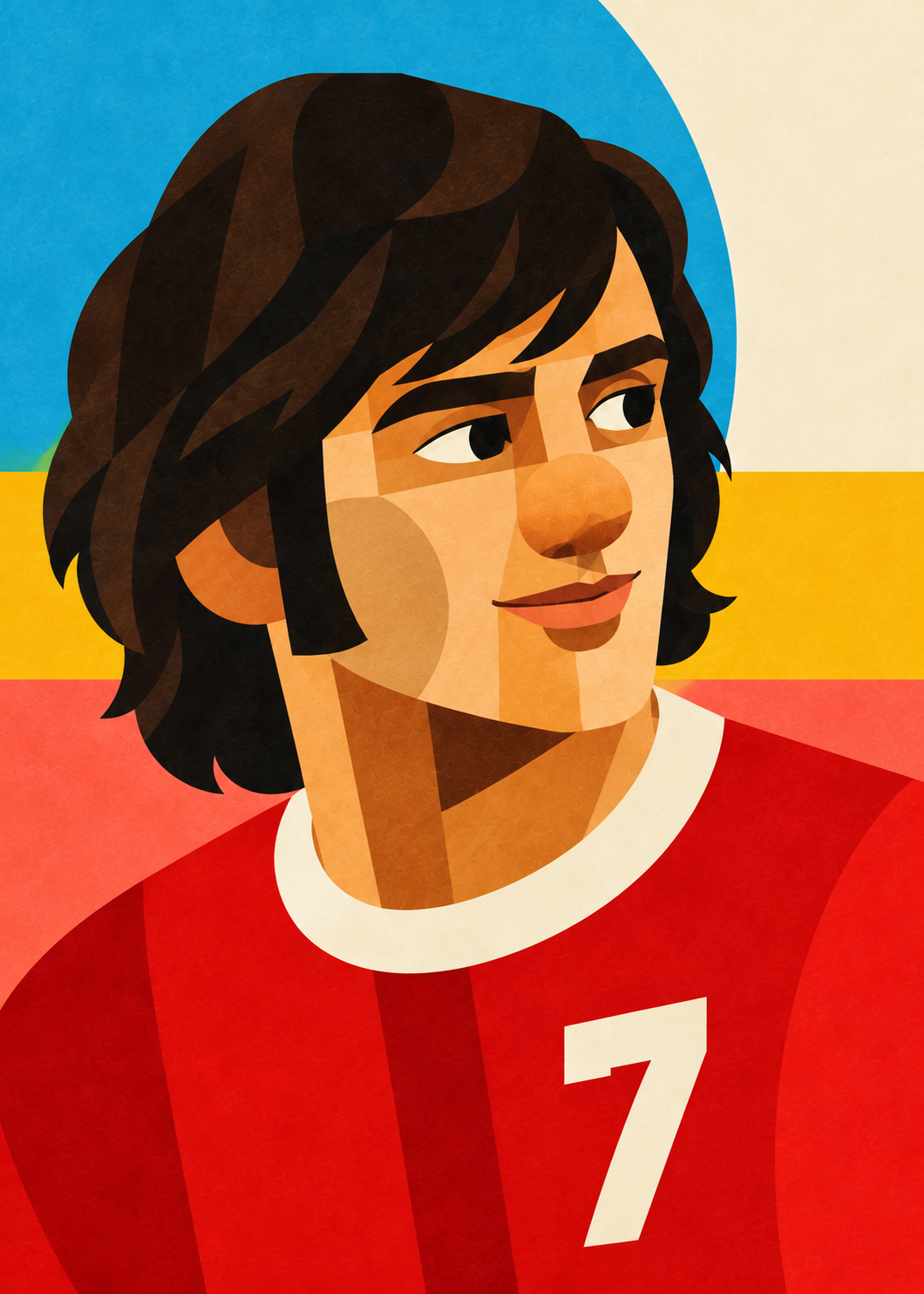 George Best: farbenfrohes geometrisches Fußballporträt