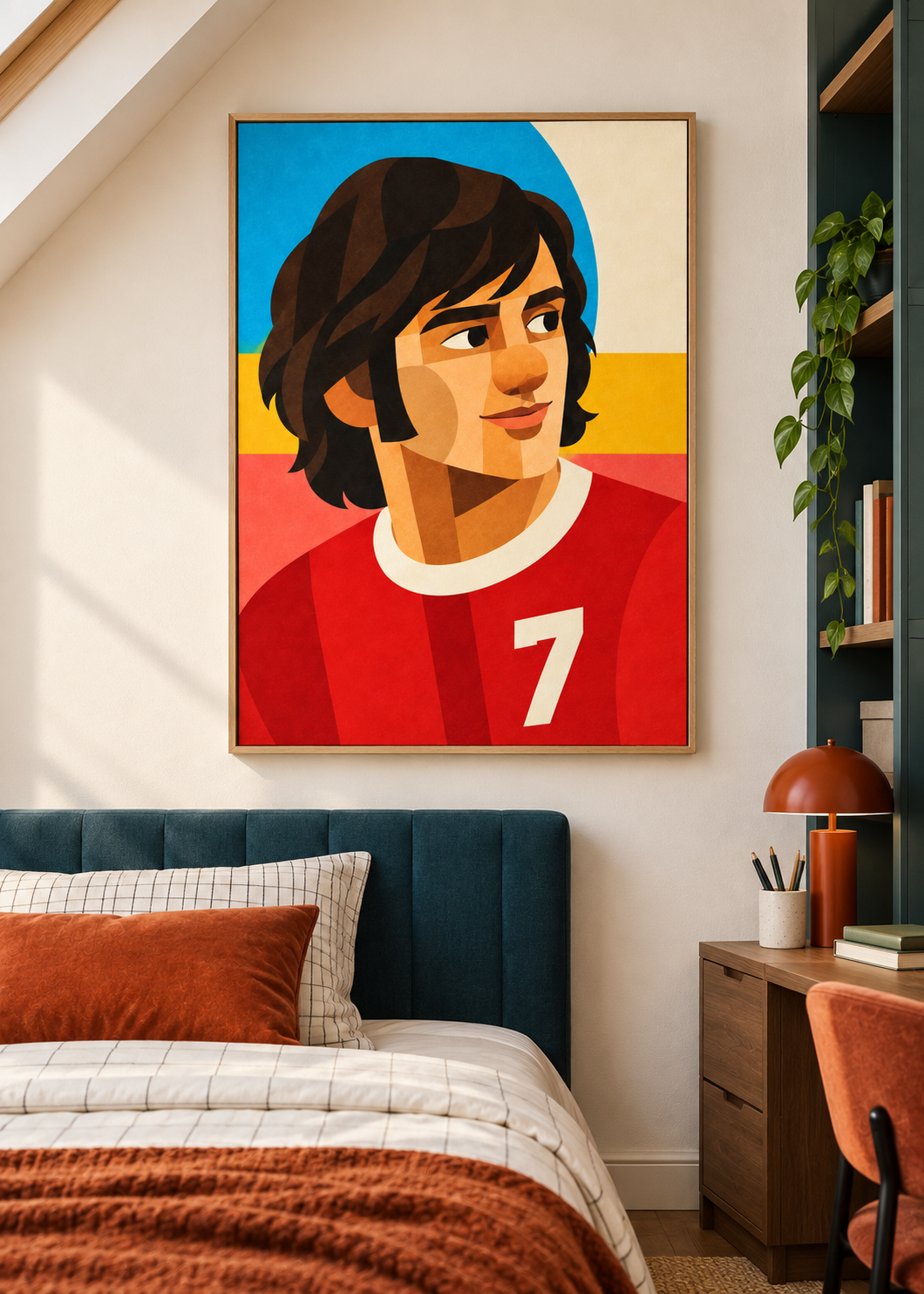 George Best: Leinwand mit Naturholzrahmen im Kinder- oder Jugendzimmer