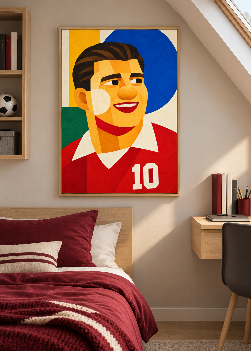 Ferenc Puskás: Leinwand mit Naturholzrahmen im Kinder- oder Jugendzimmer