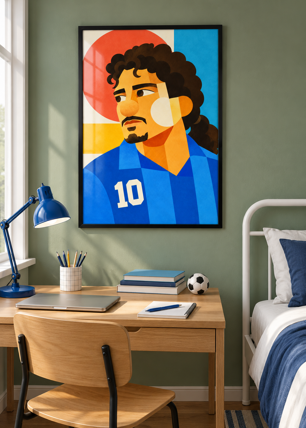 Roberto Baggio: Poster im schwarzen Rahmen mit Plexiglas-Optik im Jugendzimmer