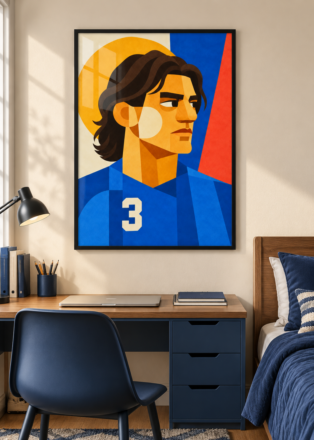 Paolo Maldini: Poster im schwarzen Rahmen mit Plexiglas-Optik im Jugendzimmer