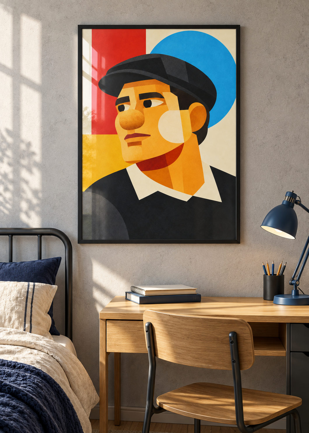 Lev Yashin: Poster im schwarzen Rahmen mit Plexiglas-Optik im Jugendzimmer