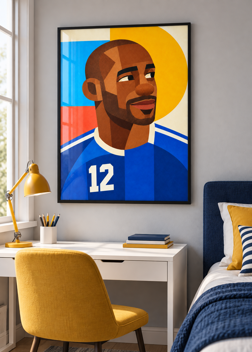 Thierry Henry: Poster im schwarzen Rahmen mit Plexiglas-Optik im Jugendzimmer