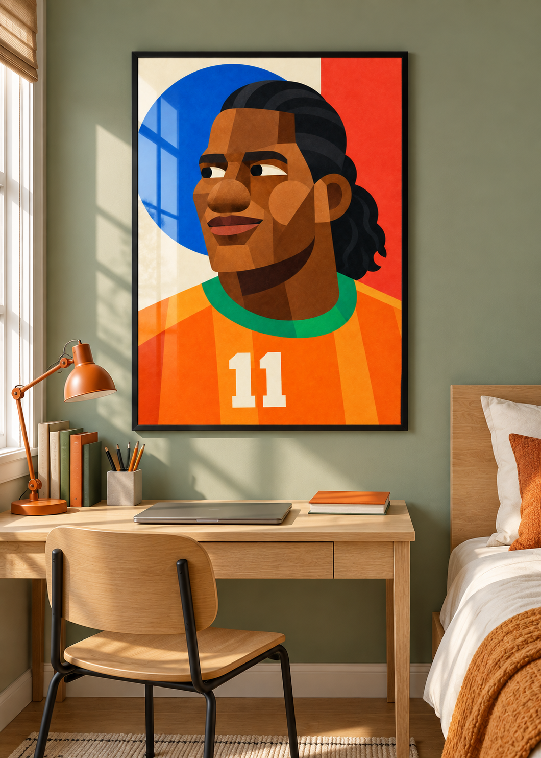 Didier Drogba: Poster im schwarzen Rahmen mit Plexiglas-Optik im Jugendzimmer