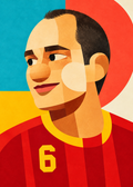 Andrés Iniesta: farbenfrohes geometrisches Fußballporträt