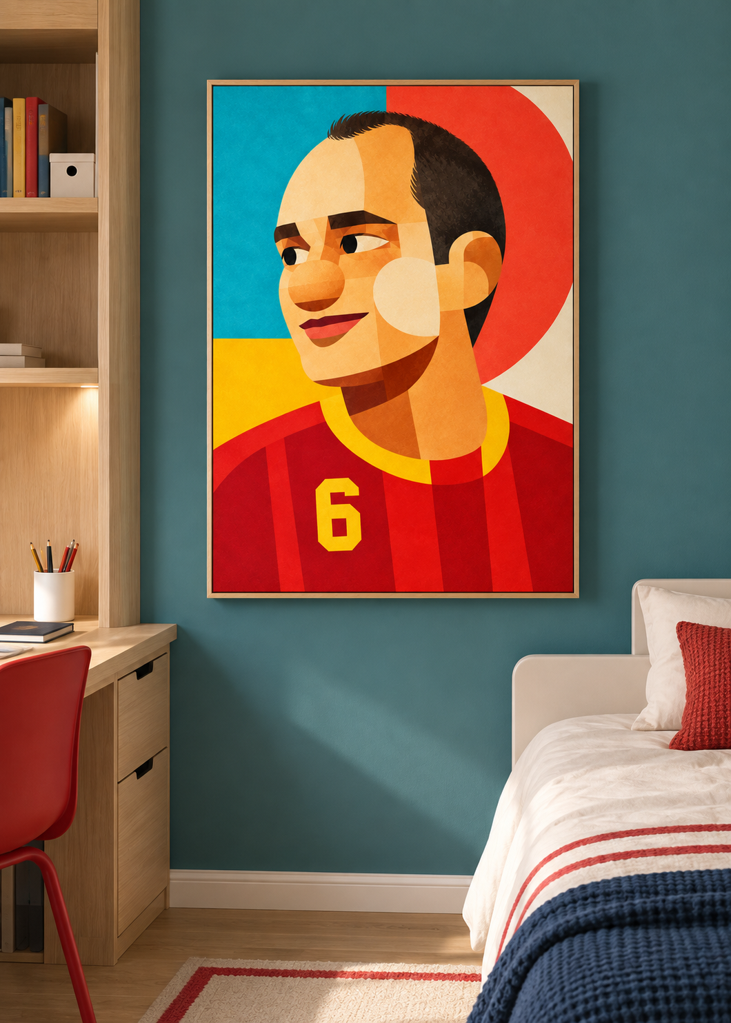 Andrés Iniesta: Leinwand mit Naturholzrahmen im Kinder- oder Jugendzimmer
