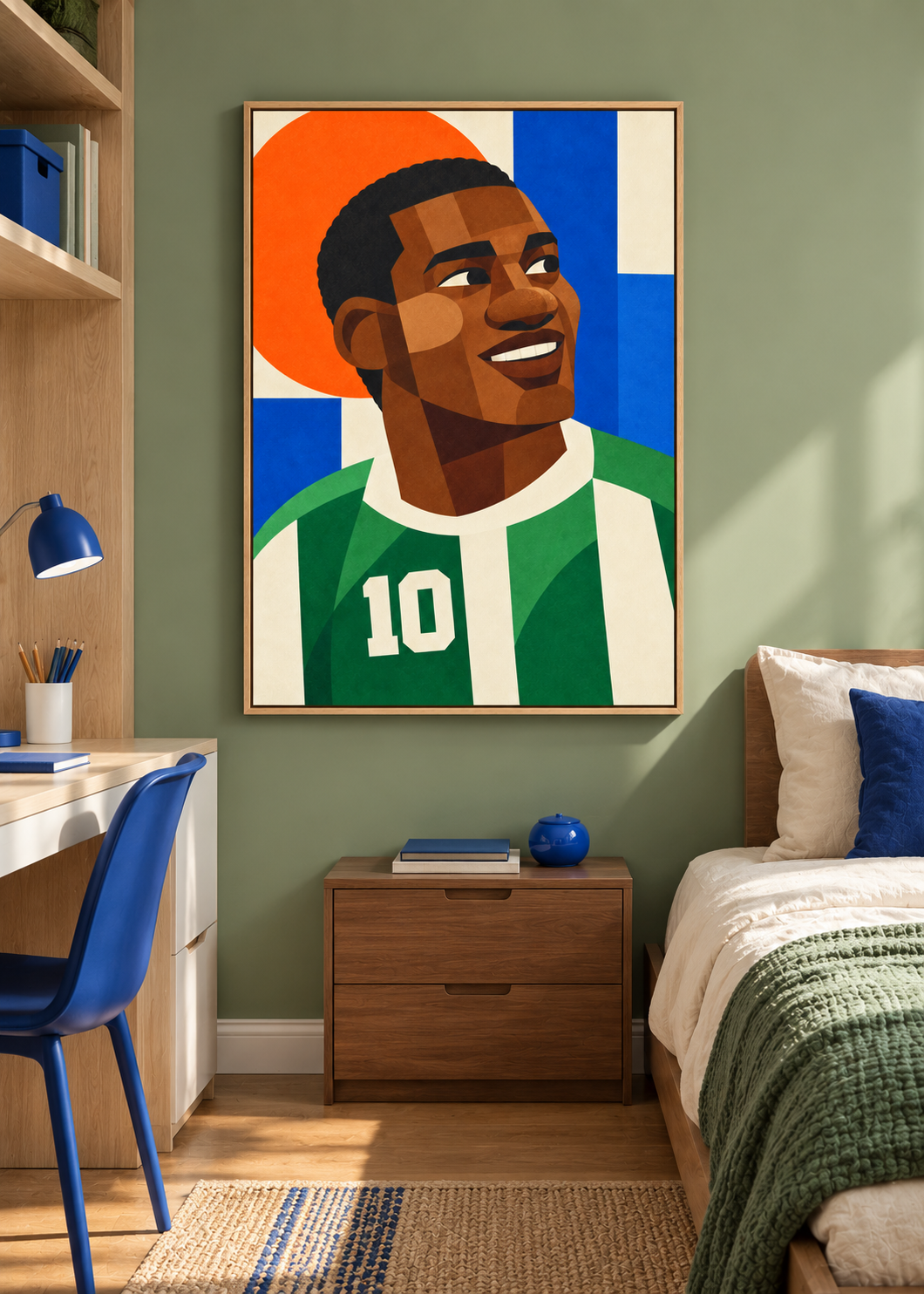 Jay-Jay Okocha: Leinwand mit Naturholzrahmen im Kinder- oder Jugendzimmer