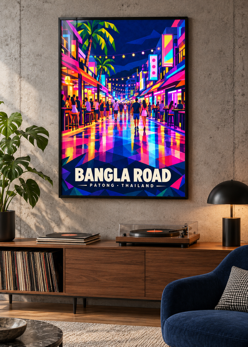 Bangla Road Patong – Mockup im schwarzen Rahmen mit Acrylglas