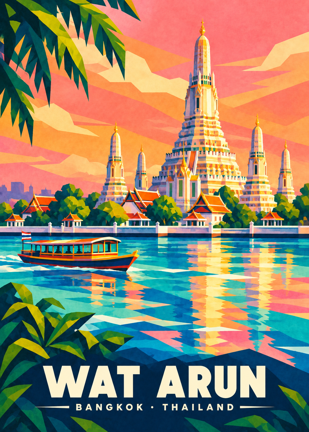 Wat Arun Bangkok – Hauptbild – geometrische Thailand-Illustration