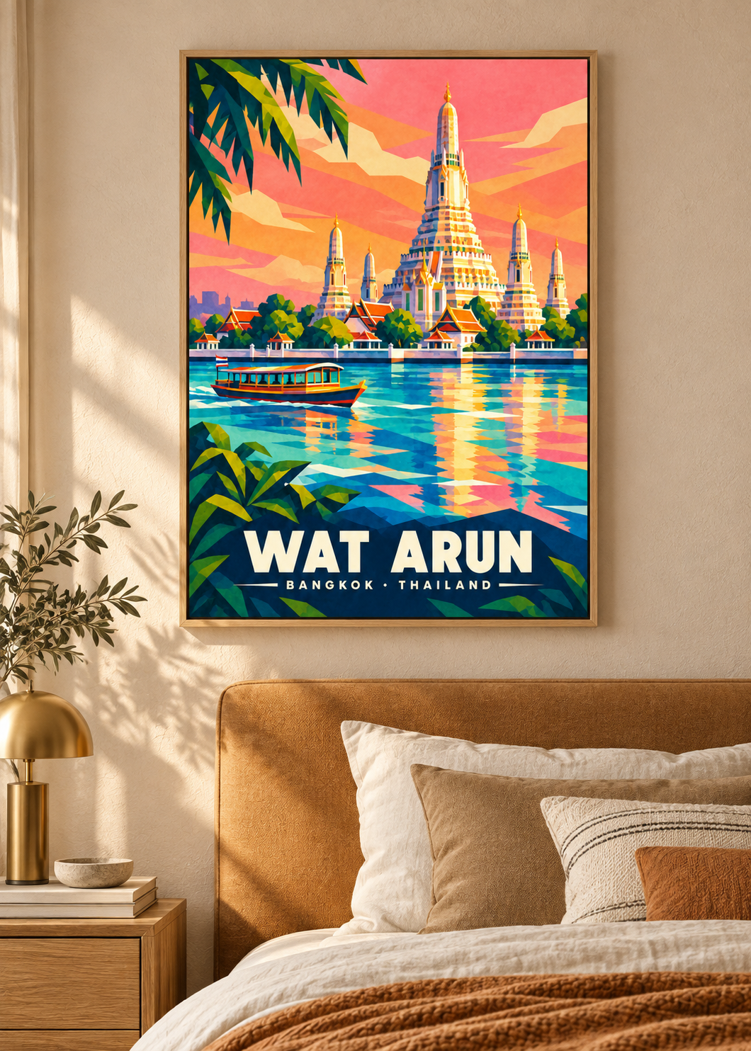 Wat Arun Bangkok – Mockup als Leinwand im Naturholzrahmen