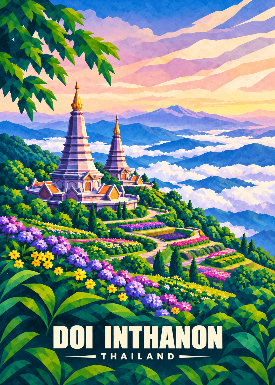 Doi Inthanon – geometrische Ortsillustration aus Thailand