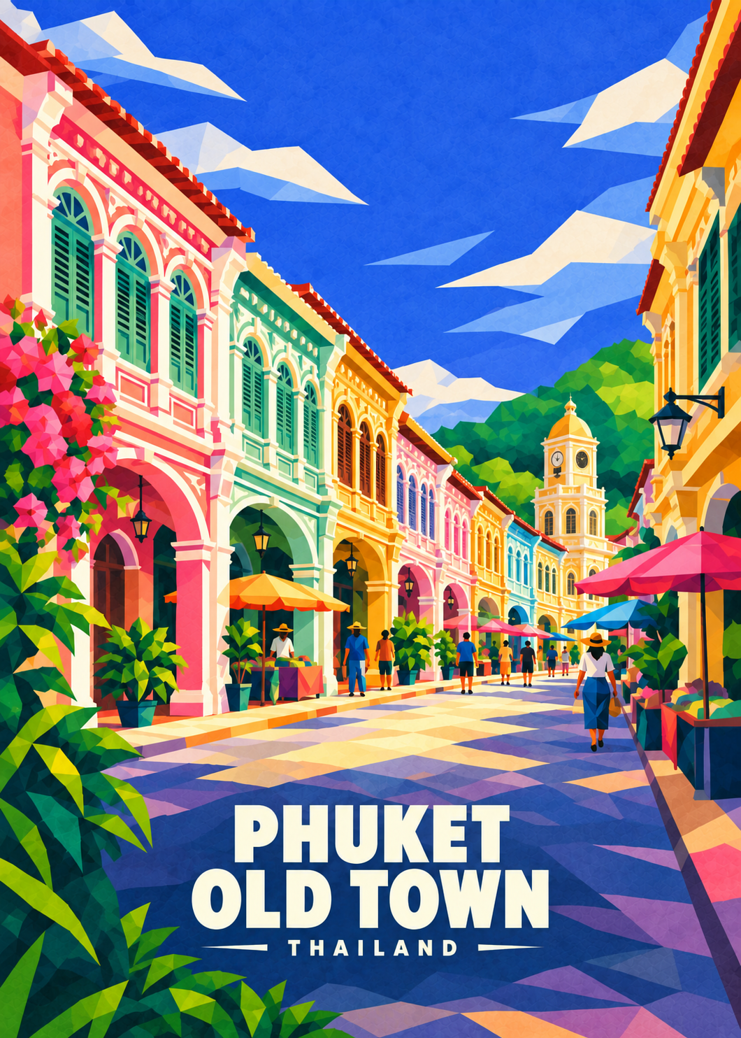Phuket Old Town – geometrische Ortsillustration aus Thailand