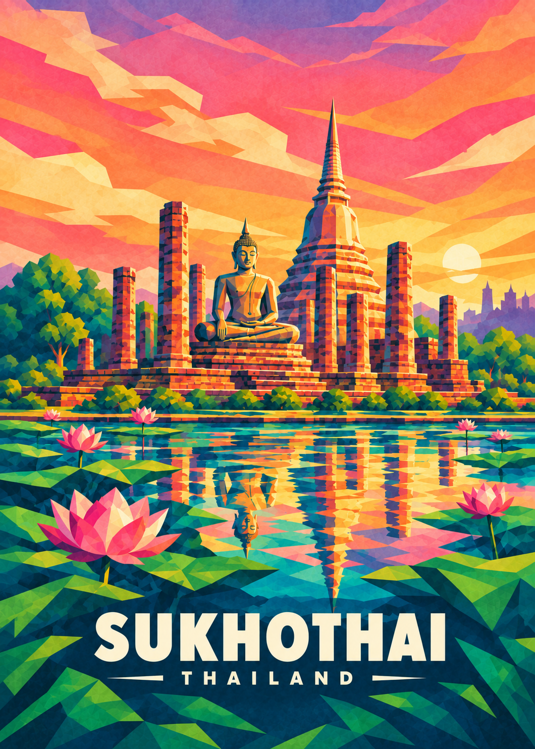 Sukhothai – geometrische Ortsillustration aus Thailand