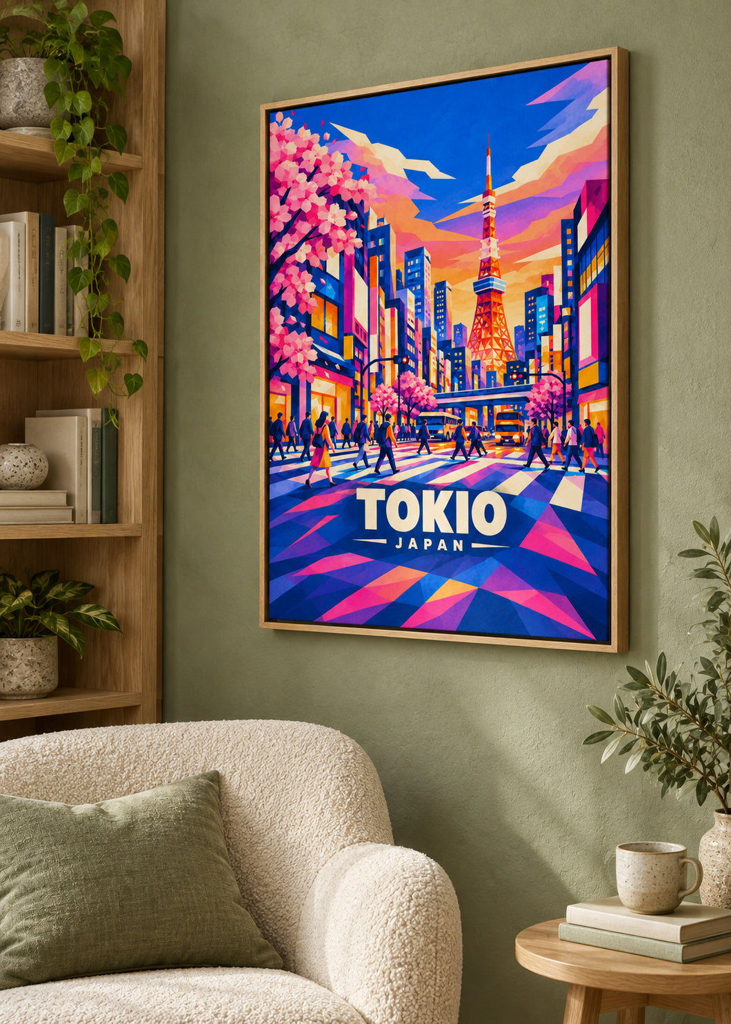 Tokio, Japan – Mockup als Leinwand im Naturholzrahmen