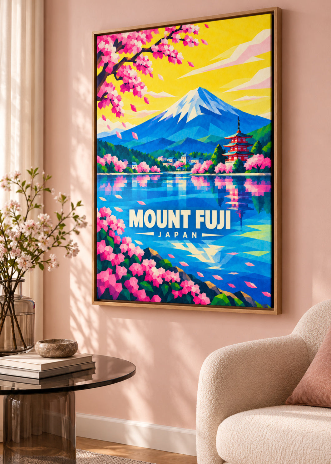 Mount Fuji, Japan – Mockup als Leinwand im Naturholzrahmen