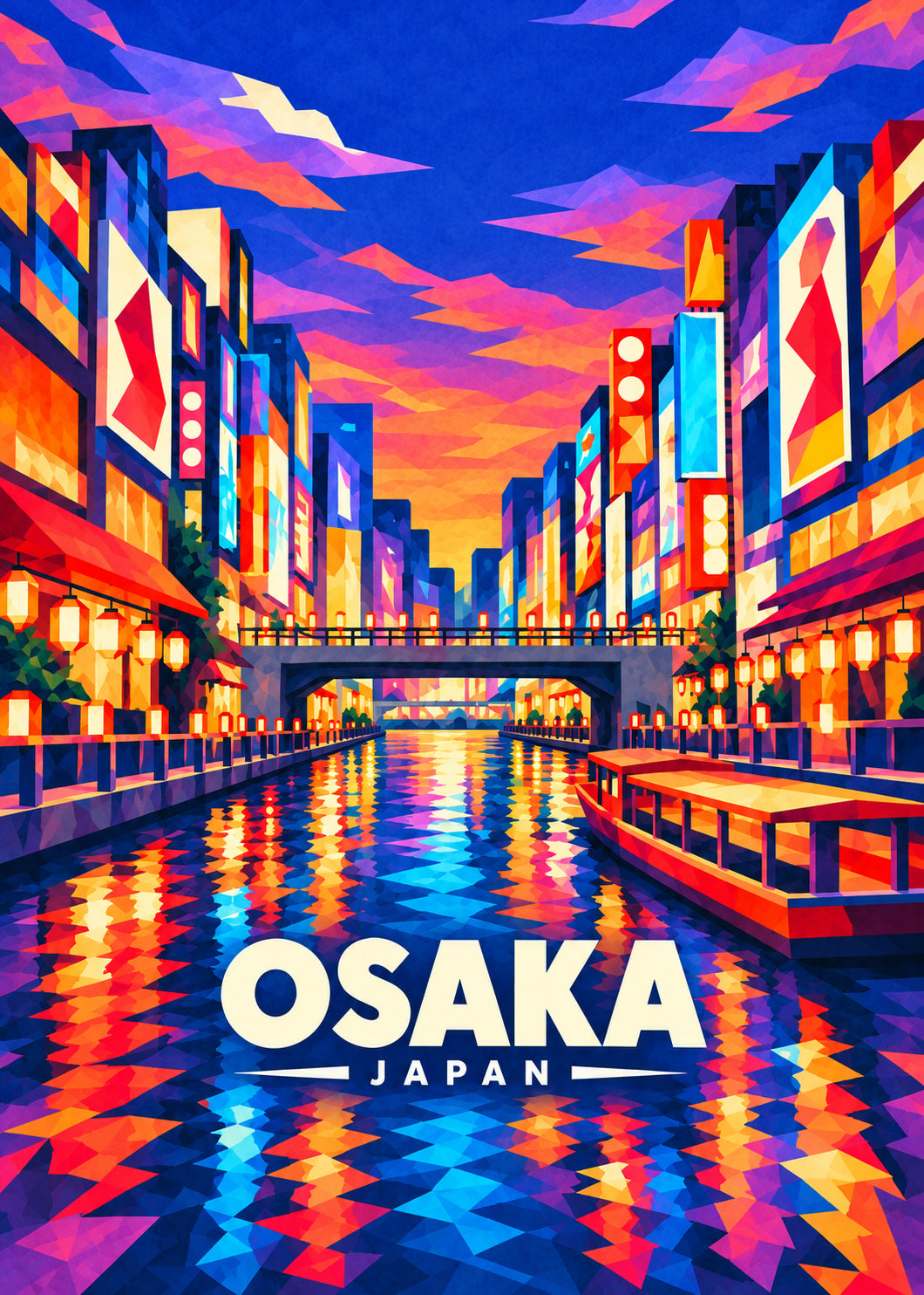 Osaka, Japan – geometrische Reiseillustration