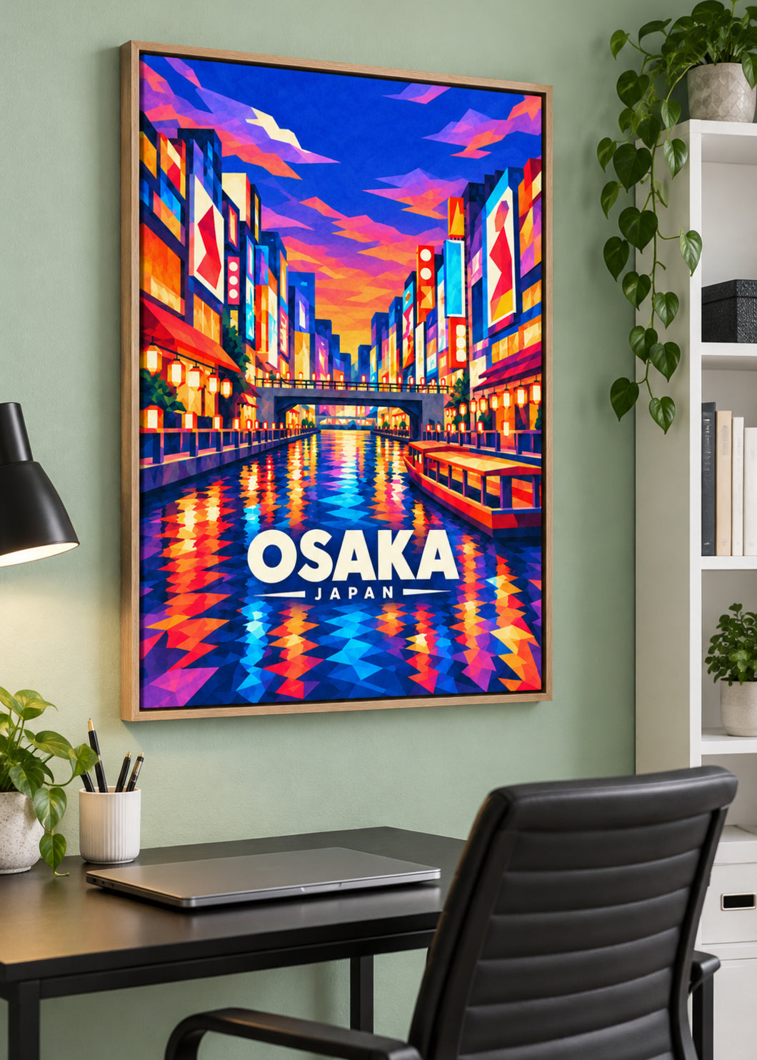 Osaka, Japan – Mockup als Leinwand im Naturholzrahmen
