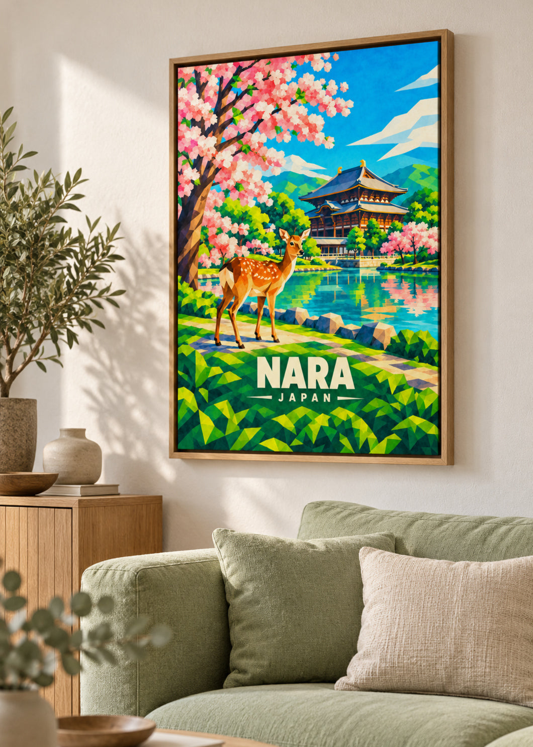 Nara, Japan – Mockup als Leinwand im Naturholzrahmen