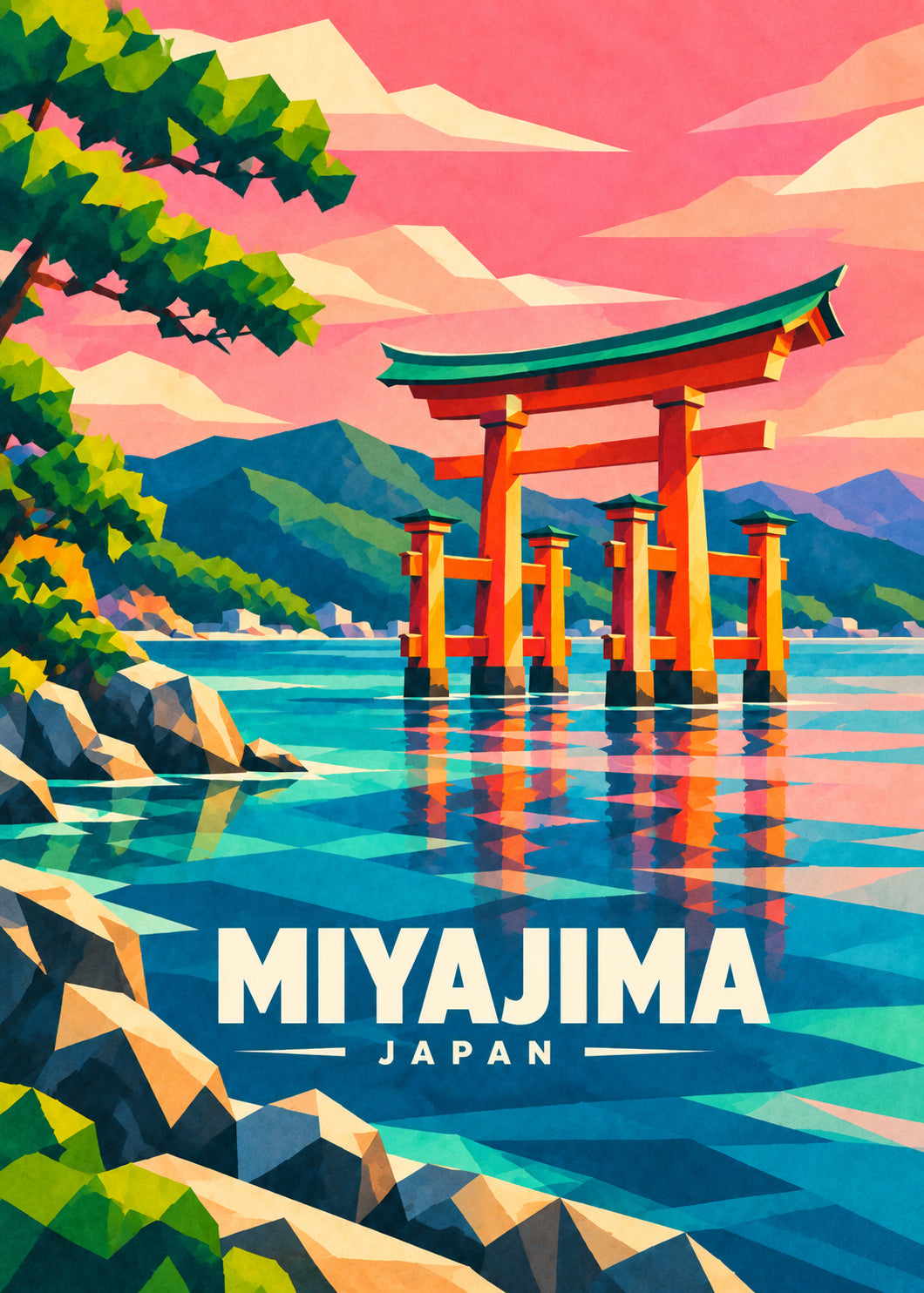 Miyajima, Japan – geometrische Reiseillustration