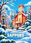 Sapporo, Japan – geometrische Reiseillustration