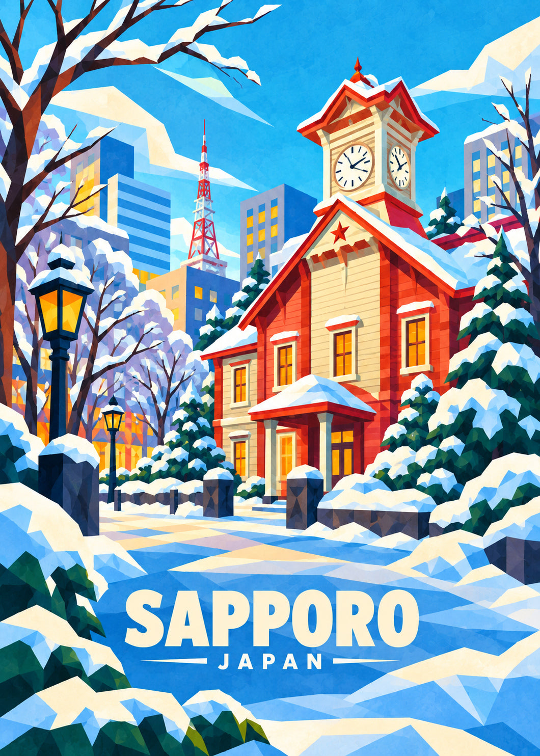 Sapporo, Japan – geometrische Reiseillustration