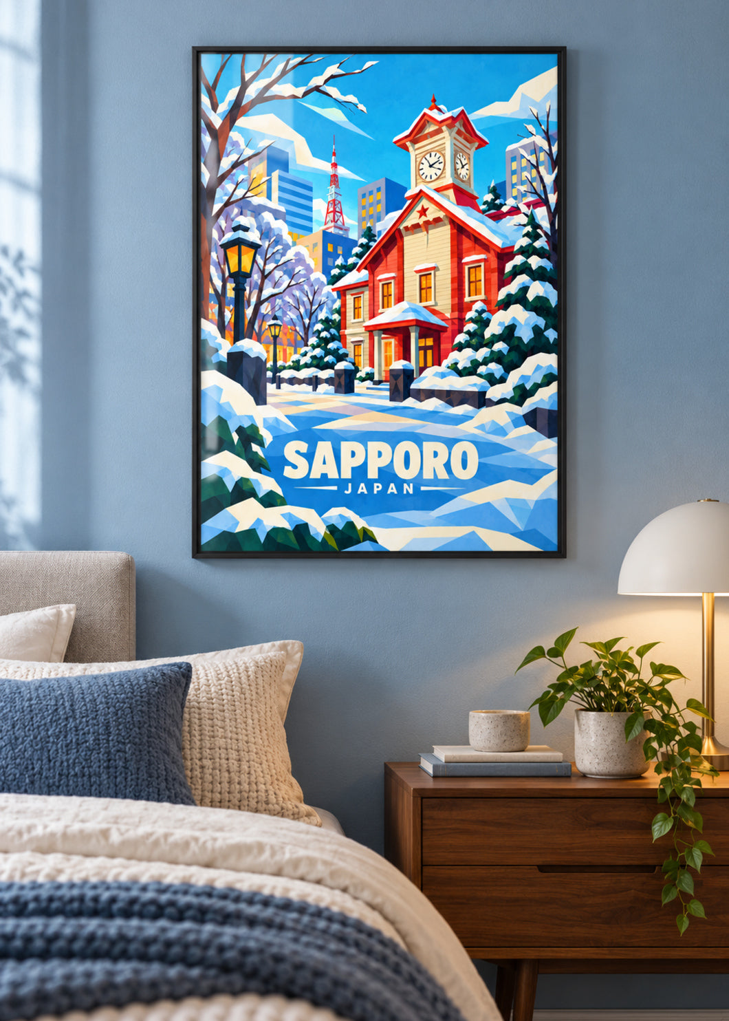 Sapporo, Japan – Mockup im schwarzen Rahmen mit Acrylglas
