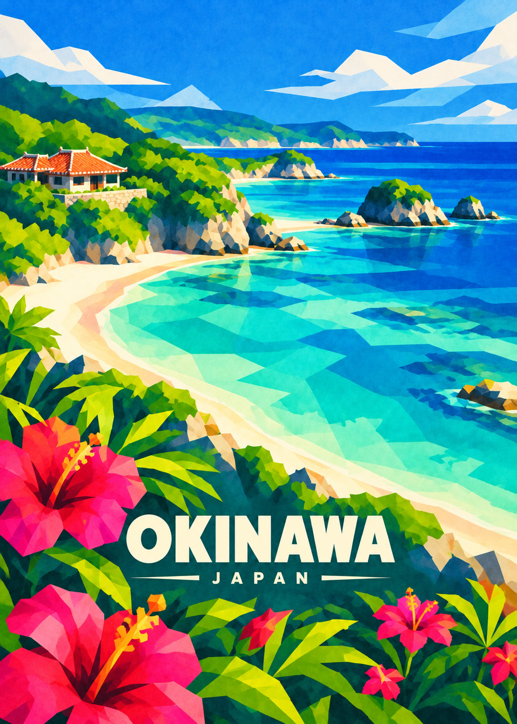 Okinawa, Japan – geometrische Reiseillustration